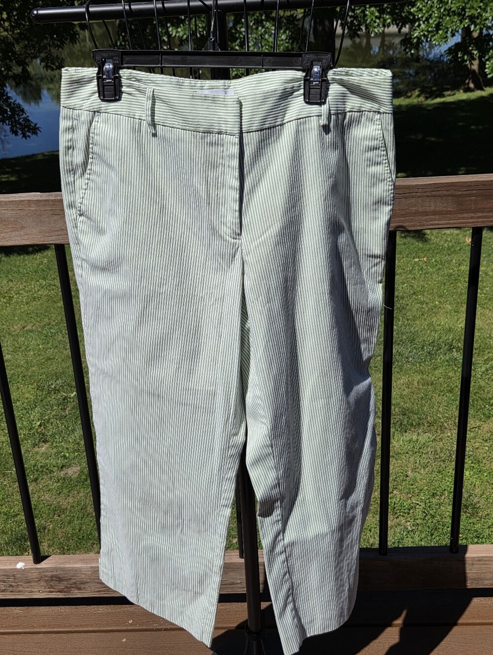 Villager Liz Claiborne Women's Size 14 Cotton Blend Green Stripe Pants